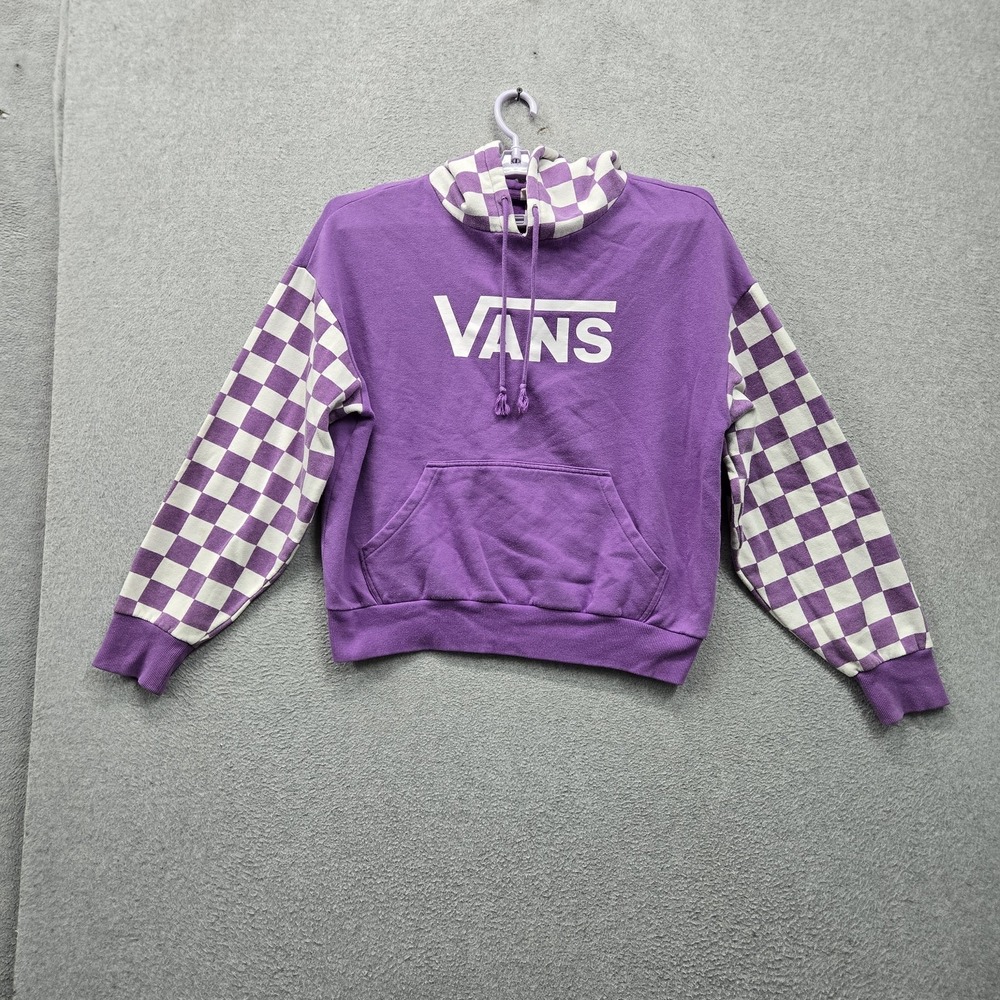 Vans Women Hoodie M Purple Check Fleece Skater Hooded Pullover